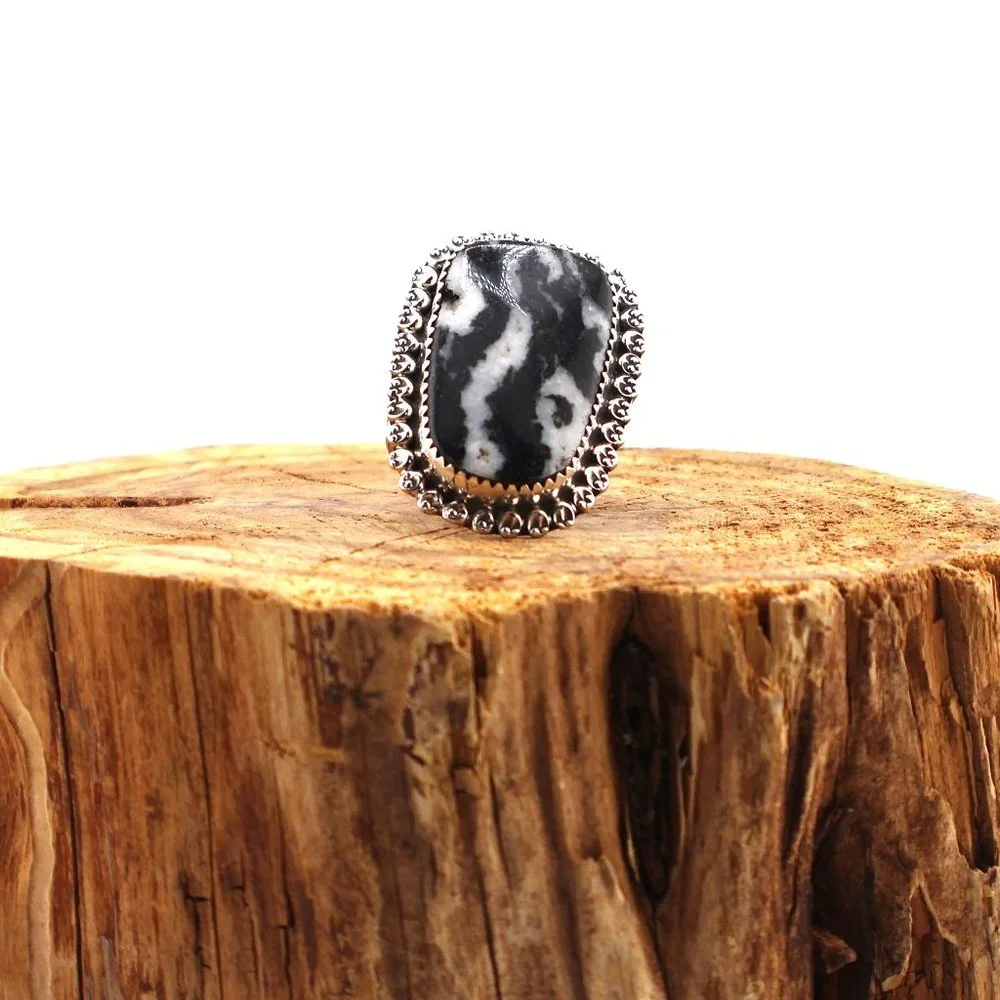 Native American Jasper Zebra Ring Navajo Handmade‎ Jewelry Sterling Sz 8.5 US**